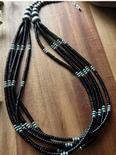 Load image into Gallery viewer, Sterling Silver Multi Strand Black Onyx Turquoise Pearls Bead Necklace. 26 Inch
