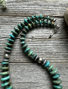 Southwestern 925 Sterling Silver Graduated Turquoise Bead Necklace. 18 inch