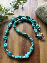 Load image into Gallery viewer, Sterling Silver Blue Turquoise Nuggets W Pearls Bead Necklace. 24 inch