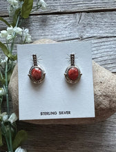 Load image into Gallery viewer, Navajo 925 Sterling Silver Red Spiny Oyster Handmade Earrings