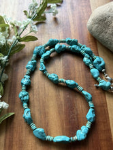 Load image into Gallery viewer, Sterling Silver Blue Turquoise Nuggets W Pearls Bead Necklace. 24 inch