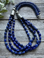 Load image into Gallery viewer, Sterling Silver Multi Strand Lapis W Pearls Bead Necklace. 28 inch