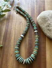 Load image into Gallery viewer, Sterling Silver Graduated Green Turquoise Bead Necklace. 18 inch
