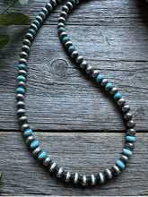Load image into Gallery viewer, Sterling Silver Blue Turquoise W 6mm Pearls Bead Necklace. 18 inch