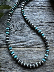 Sterling Silver Blue Turquoise W 6mm Pearls Bead Necklace. 18 inch