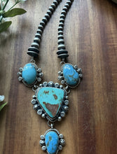 Load image into Gallery viewer, Navajo Sterling Silver Blue Turquoise Lariat Pearls Bead Chain Necklace RY