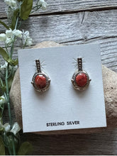 Load image into Gallery viewer, Navajo 925 Sterling Silver Red Spiny Oyster Handmade Earrings