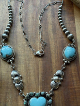 Load image into Gallery viewer, Navajo Sterling Silver Blue Turquoise Heart Lariat Pearls Bead Chain Necklace RY