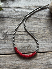 Load image into Gallery viewer, Red Coral 4mm Sterling Silver Pearls Choker Bead Necklace. 16 Inch. Gift