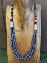Load image into Gallery viewer, Sterling Silver Multi Strand Stone Lapis Pearls Bead Necklace 26 Inch Navajo RD