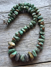 Load image into Gallery viewer, Sterling Silver Green Graduated Turquoise Nuggets Bead Necklace 18 inch