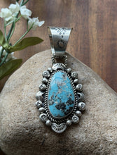 Load image into Gallery viewer, Navajo Native American Sterling Silver Blue Turquoise Pendant R Yazzie Gift