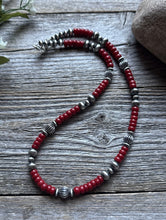 Load image into Gallery viewer, Southwestern Sterling Silver Red Coral W Pearls Bead Necklace 18 inch Gift