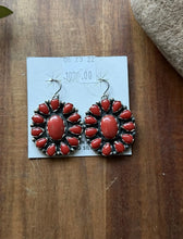 Load image into Gallery viewer, Navajo Native American Sterling Silver Red Coral Cluster Earrings. Gift 1.9 Inch