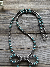 Load image into Gallery viewer, Bow Sterling Silver Multi Graduated Turquoise Pearls Bead Necklace. 24 inch Gift