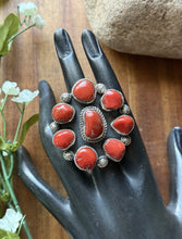 Load image into Gallery viewer, Navajo Native American Sterling Silver Red Coral Cluster Adjustable Ring. T Jon