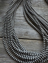 Load image into Gallery viewer, 4mm Multi 10 Strand 925 Sterling Silver Oxidized Pearls Bead Necklace 24 Inch