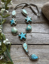 Load image into Gallery viewer, Navajo Sterling Silver Star Blue Green Turquoise Lariat Y Bead Necklace KY