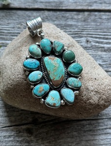 Navajo Sterling Silver Turquoise Cluster Pendant. C Yazzie