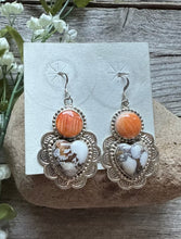 Load image into Gallery viewer, Navajo Sterling Silver Wild Horse Spiny Oyster Heart Earrings. DW
