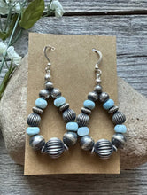Load image into Gallery viewer, Sterling Silver Blue Larimar W Pearls Bead Loop Corrugated Earrings. 2.4 Inch