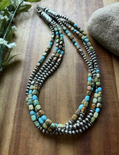 Load image into Gallery viewer, Sterling Silver Multi Strand Blue Green Turquoise Nuggets Pearls Bead Necklace