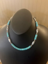 Load image into Gallery viewer, Sterling silver  turquoise wb turquoise bead necklace 18 inch