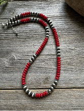 Load image into Gallery viewer, Southwestern 925 Sterling Silver Red Coral 6mm Pearls Bead Necklace 18 Inch