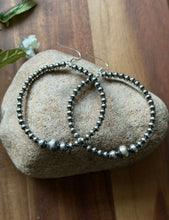Load image into Gallery viewer, Southwestern Graduated Sterling Silver Pearls Bead Hoop Earrings. Gift. 3 Inch