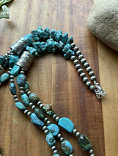 Load image into Gallery viewer, Sterling Silver Multi Strand Turquoise Nuggets Bead Necklace. 28 inch. Gift