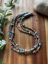 Load image into Gallery viewer, Sterling Silver Multi Strand Stone Spiny Turquoise Pearls Bead Necklace. 20 inch