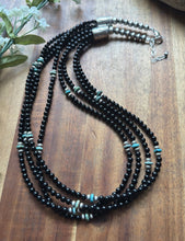 Load image into Gallery viewer, Sterling Silver Multi Strand Black Onyx Turquoise Bead Necklace. 22 Inch
