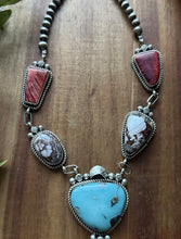 Load image into Gallery viewer, Navajo Sterling Silver Multi Stone Turquoise Lariat Pearls Bead Necklace RY