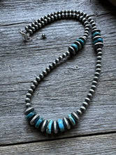 Load image into Gallery viewer, Sterling Silver Blue Turquoise W 5mm Pearls Bead Necklace. 18 inch