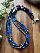 Load image into Gallery viewer, Sterling Silver Multi Strand Heishi Lapis Pink Conch Bead Necklace 26 inch
