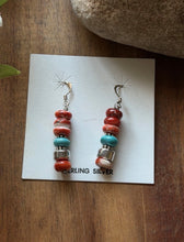 Load image into Gallery viewer, Sterling Silver Orange Red Spiny Oyster Bead Drop Earrings. 1.75 Inch