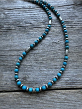 Load image into Gallery viewer, Sterling Silver Blue Turquoise W Pearls Bead Necklace. 16 inch