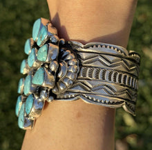 Load image into Gallery viewer, Native American Sterling Silver Blue Turquoise Cluster Cuff Bracelet T Jon