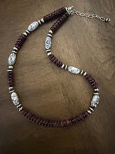 Load image into Gallery viewer, Sterling silver purple spiny oyster wb turquoise bead necklace 18 inch