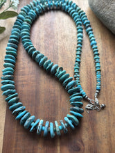 Load image into Gallery viewer, Long Sterling Silver Graduated Blue Turquoise Bead Necklace. 30 inch