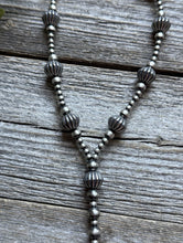 Load image into Gallery viewer, Sterling Silver Corrugated Pearls Bead Lariat Y Necklace. 14 inch
