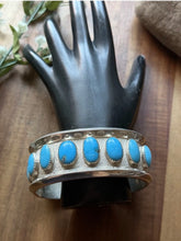 Load image into Gallery viewer, Navajo Native American Sterling Silver Blue Turquoise Row Cuff Bracelet PC
