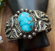 Load image into Gallery viewer, Rick Werito Sonoran Rose Turquoise Sterling Silver Stamped Cuff Bracelet. Navajo