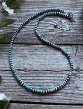 Load image into Gallery viewer, Southwestern Sterling Silver Turquoise 4mm Pearls Bead Necklace. 18 Inch. Gift