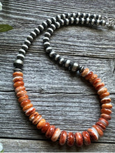 Load image into Gallery viewer, Sterling Silver Orange Spiny Oyster W Pearls Bead Necklace 18 inch