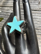 Load image into Gallery viewer, Sunshine Reeves 925 Sterling Silver Turquoise Star Stamped Ring. Navajo. Size 12
