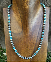 Load image into Gallery viewer, Sterling Silver Blue Turquoise W 6mm Pearls Bead Necklace. 18 inch