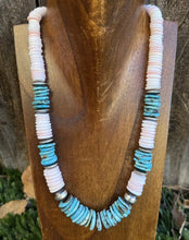 Load image into Gallery viewer, Sterling Silver Graduated Pink Conch Turquoise Bead Necklace 20 Inch