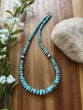 Load image into Gallery viewer, Sterling Silver Graduated Vibrant Rondelle Blue Turquoise Bead Necklace 18 inch