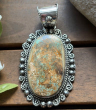 Load image into Gallery viewer, Navajo Sterling Silver Green Royston Turquoise Pendant. Etta E Gift